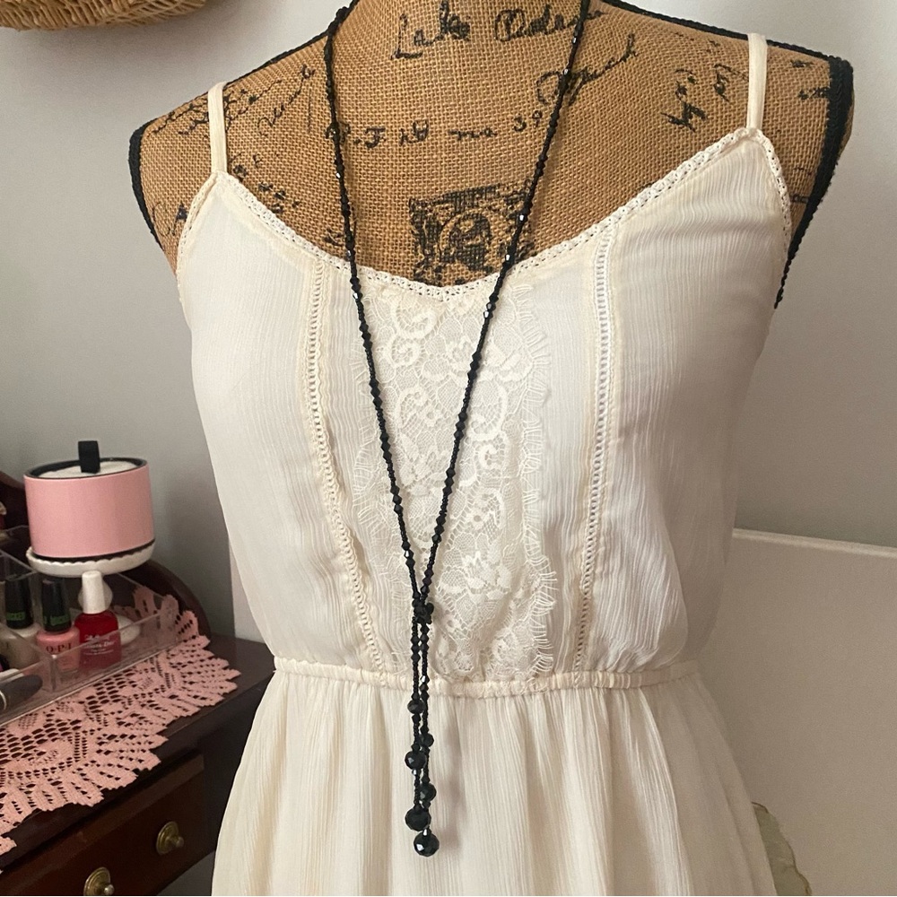 Black Crystal Beaded Vintage Long Necklace - Picture 1 of 3